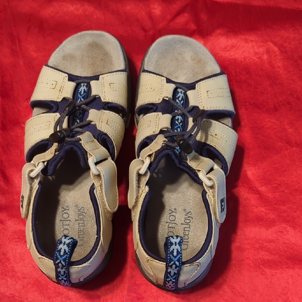 FootJoy Cream and Blue Sandals with Cushioned Footbed